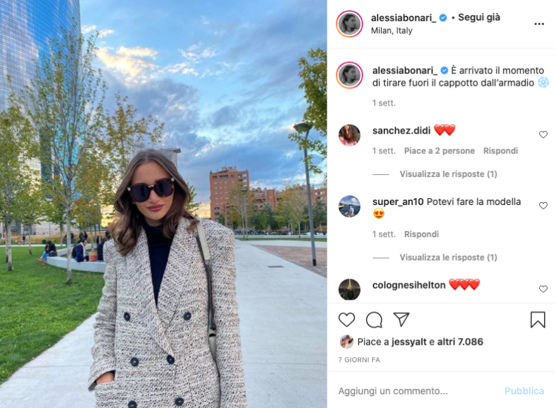 Alessia Bonari su Instagram a Milano